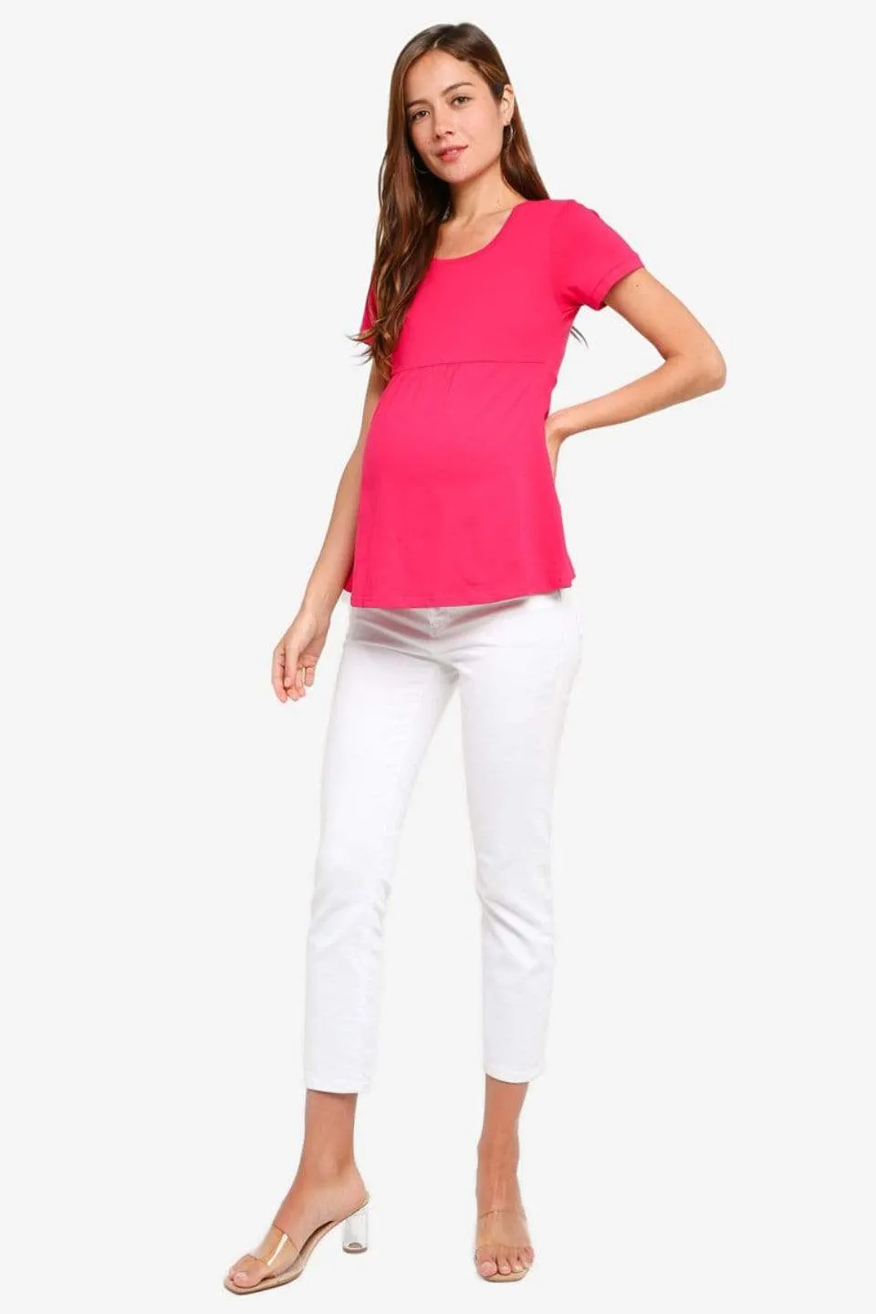 Jenny Round Neck Empire Line Red Short Sleeve Maternity Top