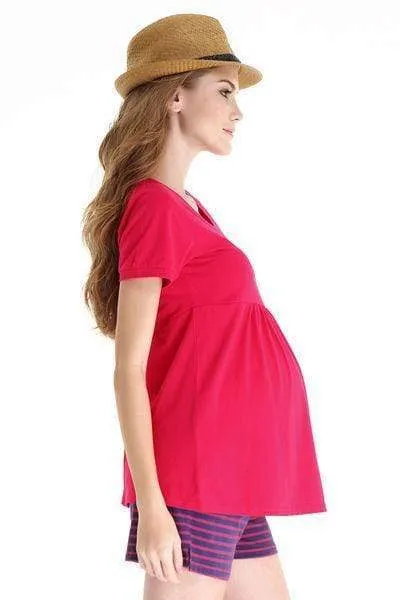 Jenny Round Neck Empire Line Red Short Sleeve Maternity Top