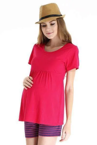 Jenny Round Neck Empire Line Red Short Sleeve Maternity Top