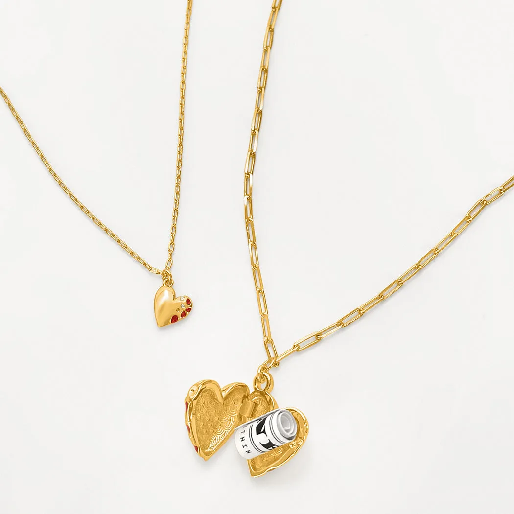 Jeweled Heart Locket and Pendant Gift Set - Gold