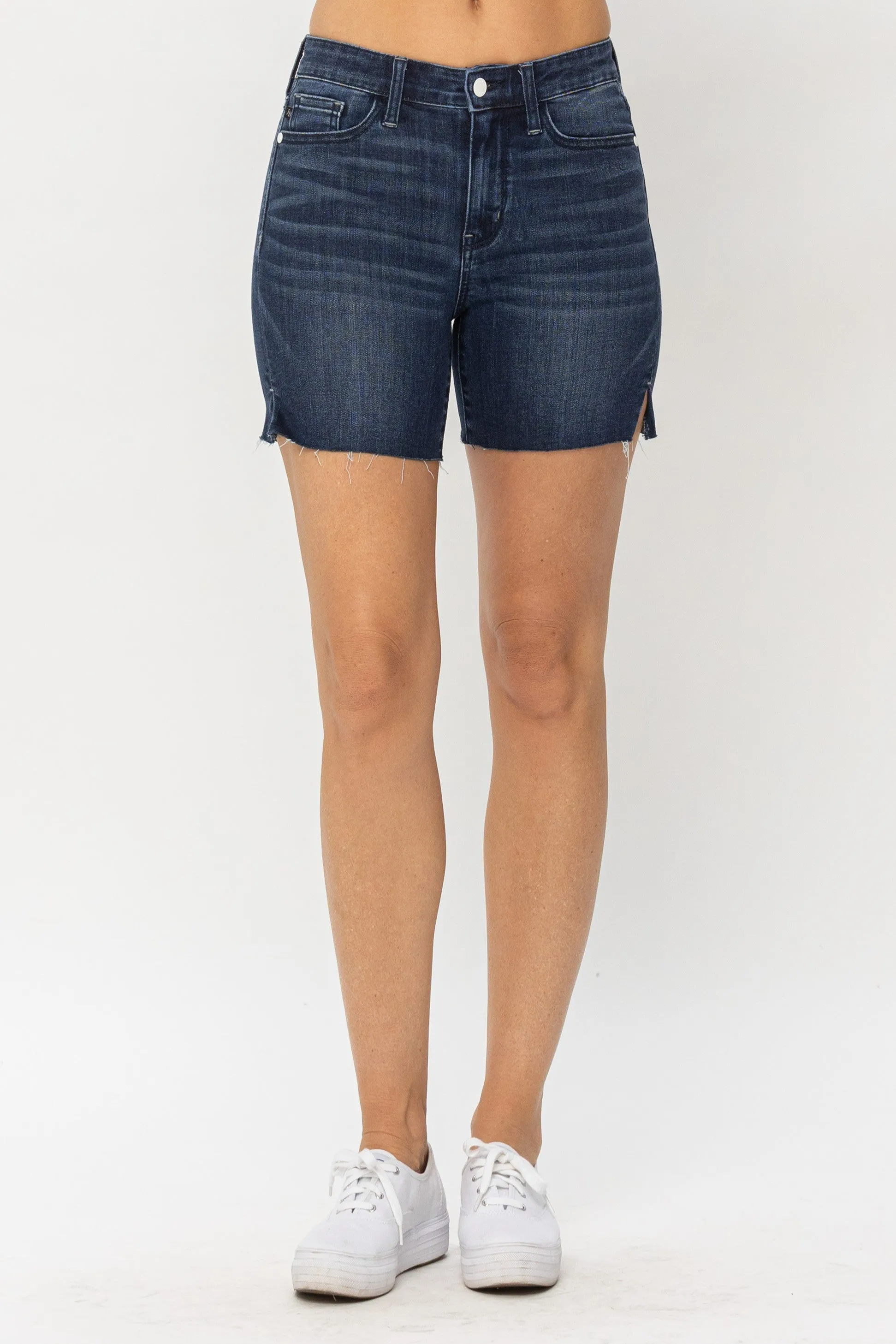 Judy Blue: Dark Mid Length Cut Offs Shorts