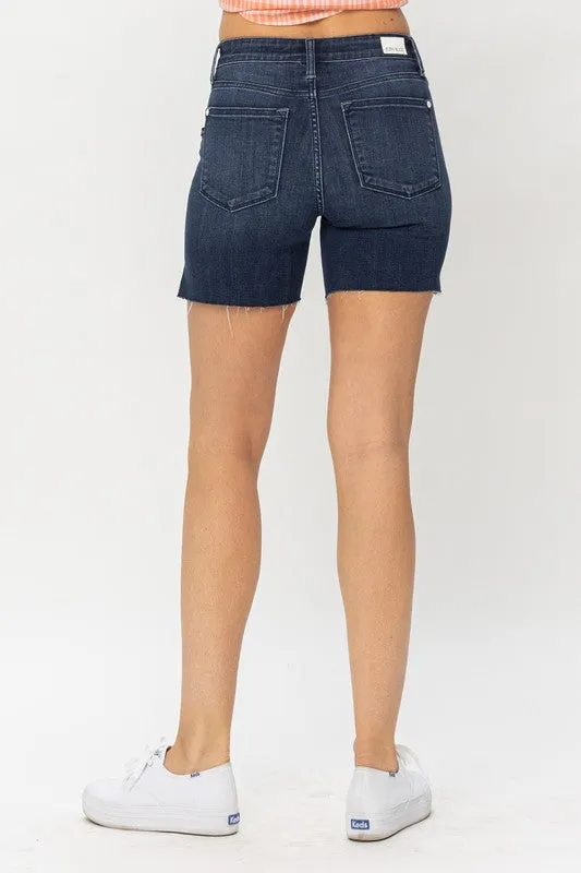 Judy Blue: Dark Mid Length Cut Offs Shorts