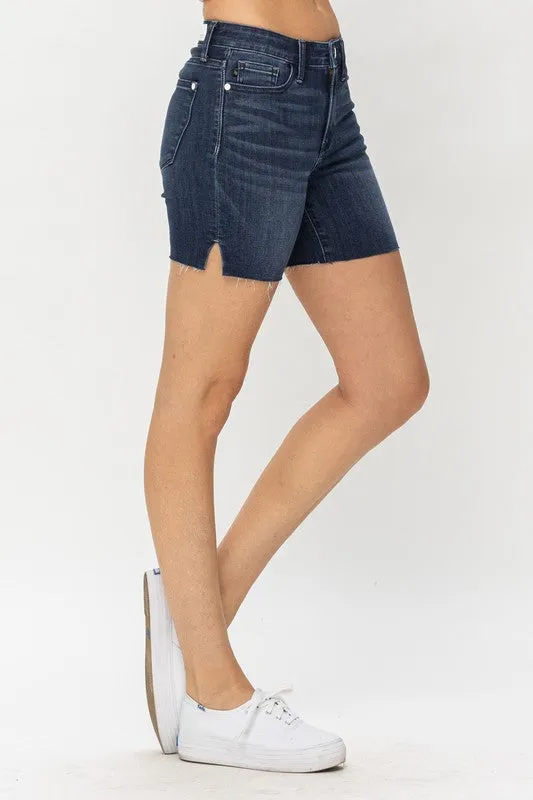 Judy Blue: Dark Mid Length Cut Offs Shorts