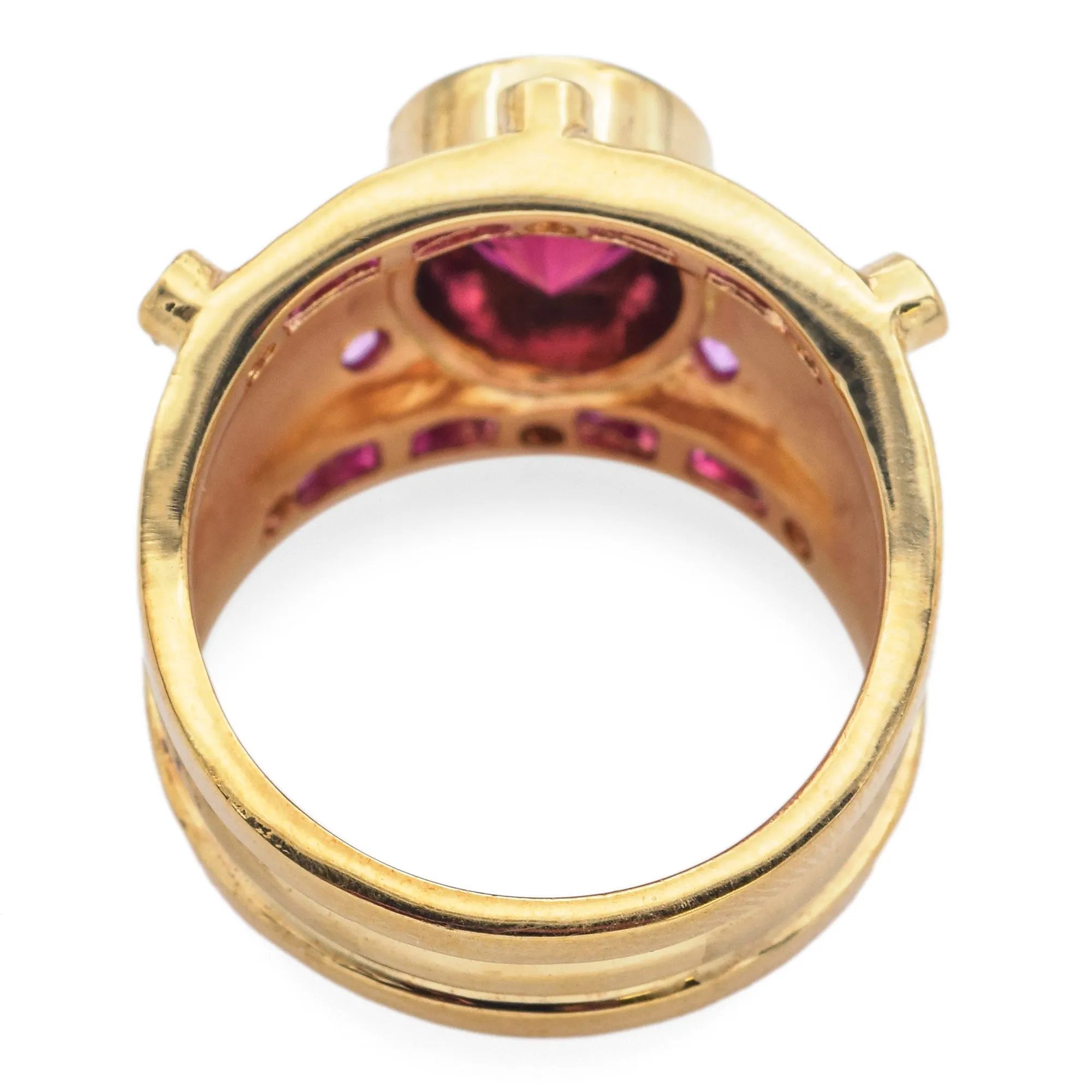 Judy Mayfield 18K Yellow Gold 2.66 Ct Pink Tourmaline, Ruby & Diamond Band Ring