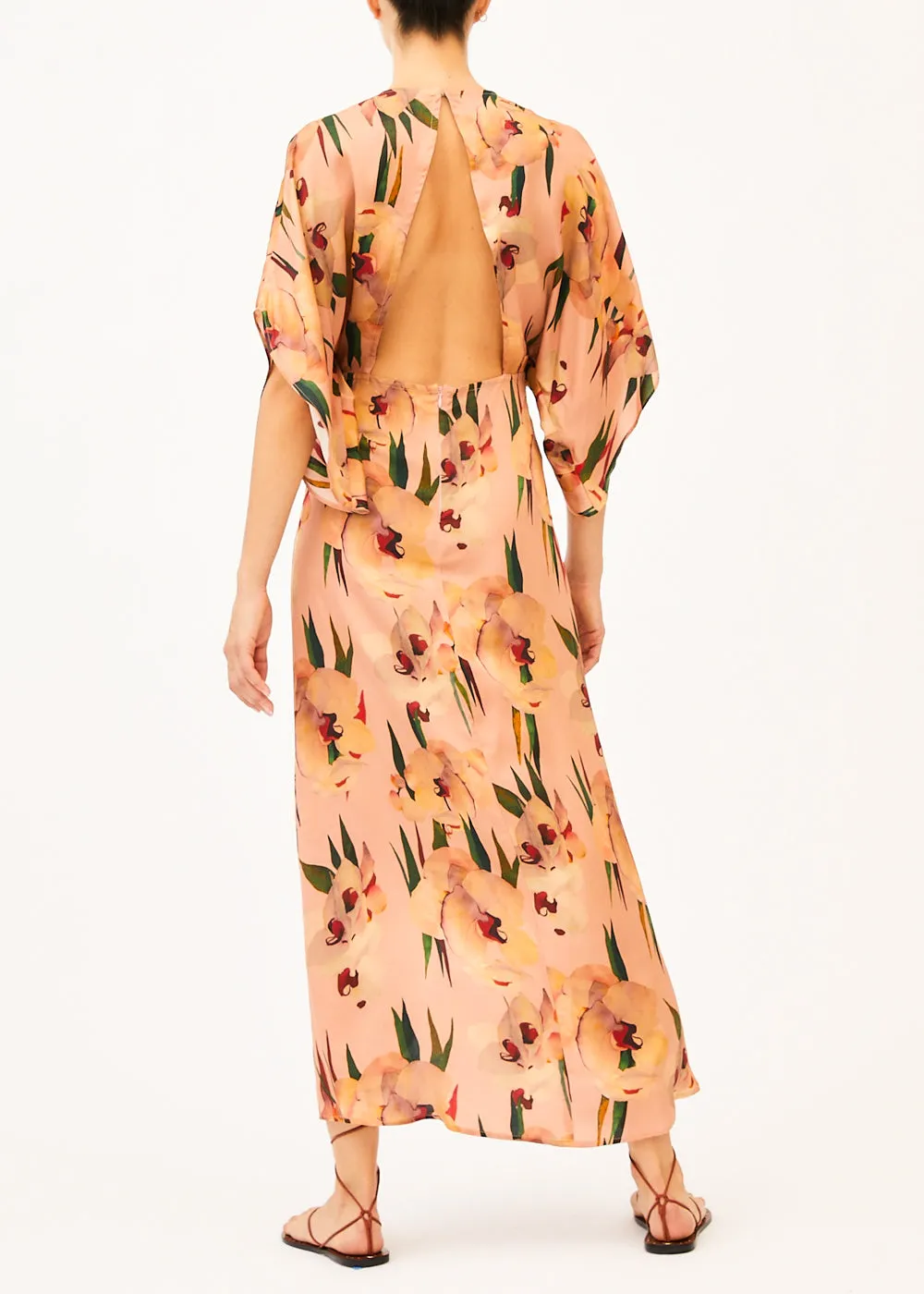 Kelly Pink Floral Backless  Dress