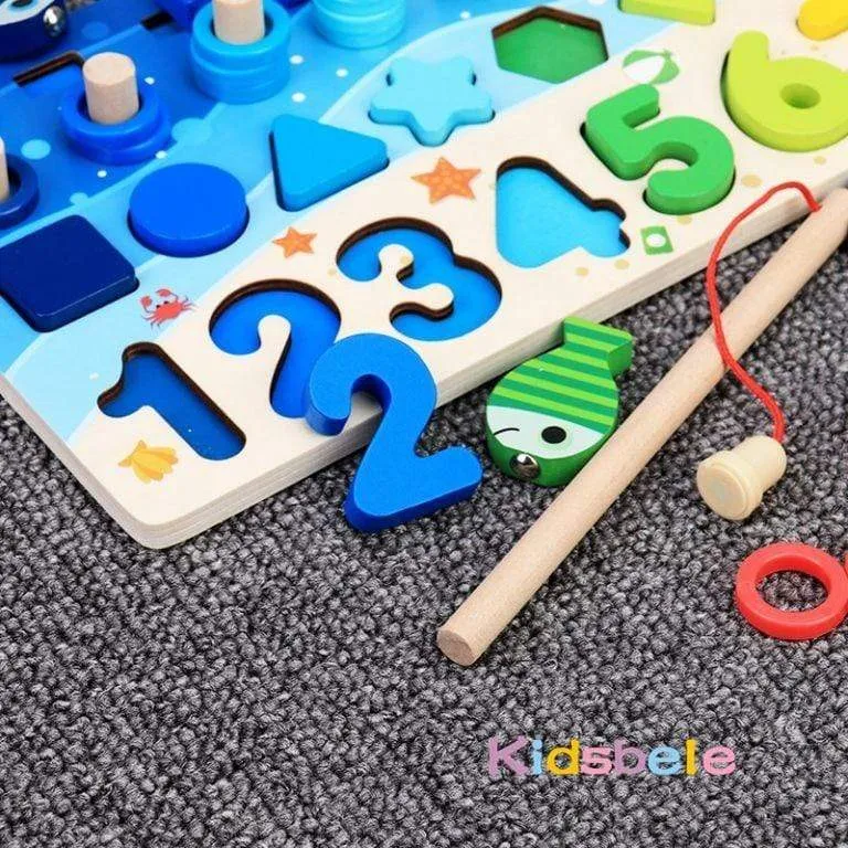 Kids Montessori Math Toys For Toddlers Educational Wooden Puzzle Fishing Toys Count Number Shape Matching Sorter Games Board Toy