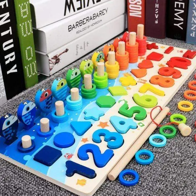 Kids Montessori Math Toys For Toddlers Educational Wooden Puzzle Fishing Toys Count Number Shape Matching Sorter Games Board Toy