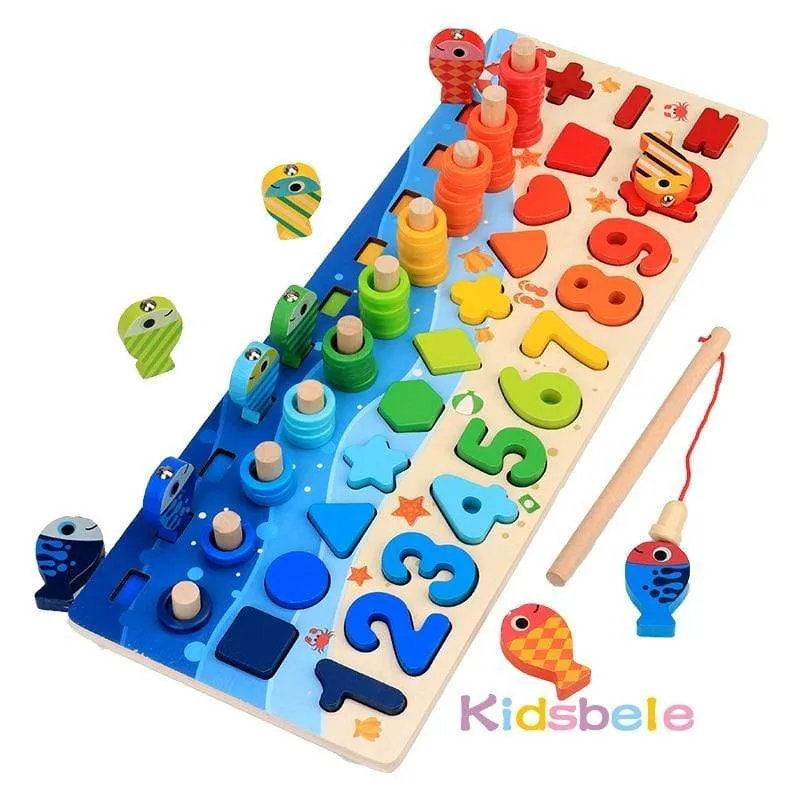 Kids Montessori Math Toys For Toddlers Educational Wooden Puzzle Fishing Toys Count Number Shape Matching Sorter Games Board Toy