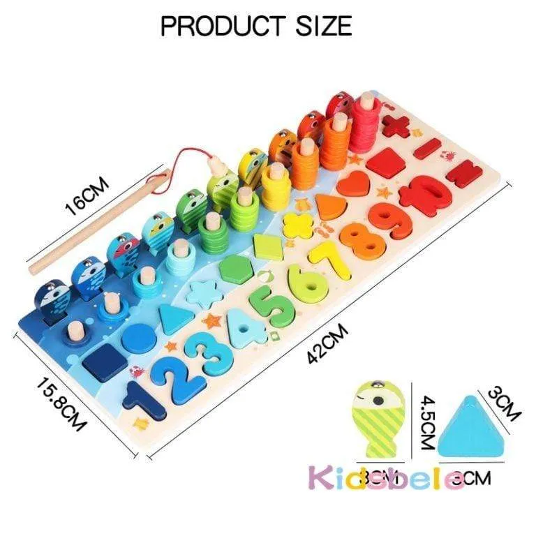 Kids Montessori Math Toys For Toddlers Educational Wooden Puzzle Fishing Toys Count Number Shape Matching Sorter Games Board Toy