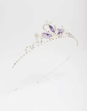 Kids Silver Lilac Diamante Tiara