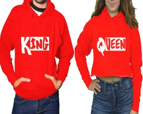 King Queen Couple Matching Pullover Hoodie for Man, Crop Top Hoodie for Woman