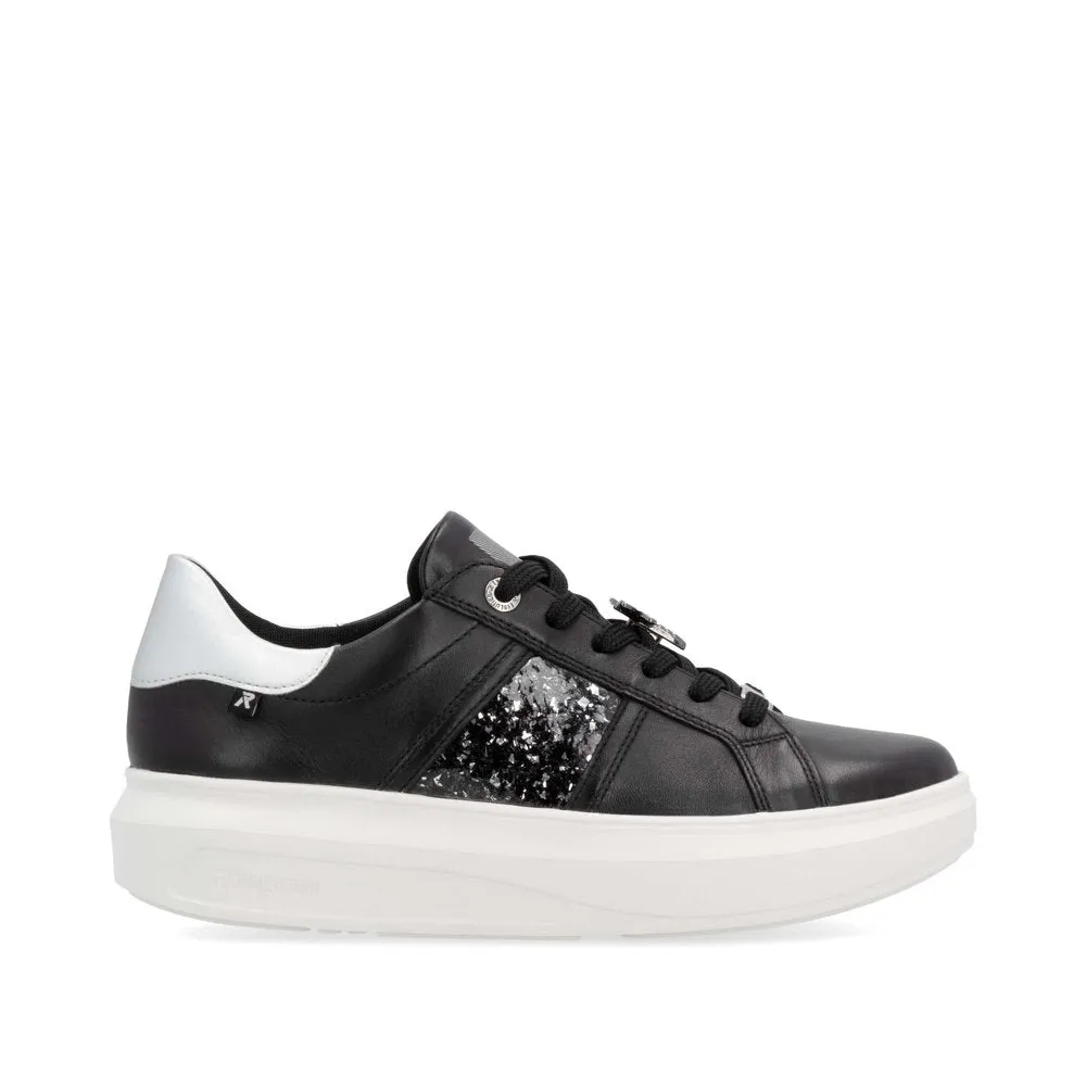 Ladies Rieker Evolution Lace Up Trainers Sneakers Black and Silver W1202-00