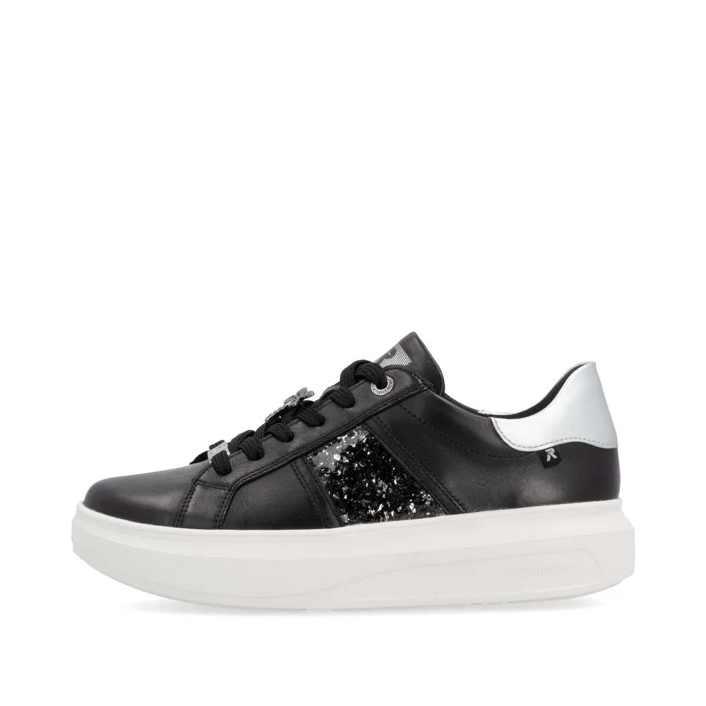 Ladies Rieker Evolution Lace Up Trainers Sneakers Black and Silver W1202-00