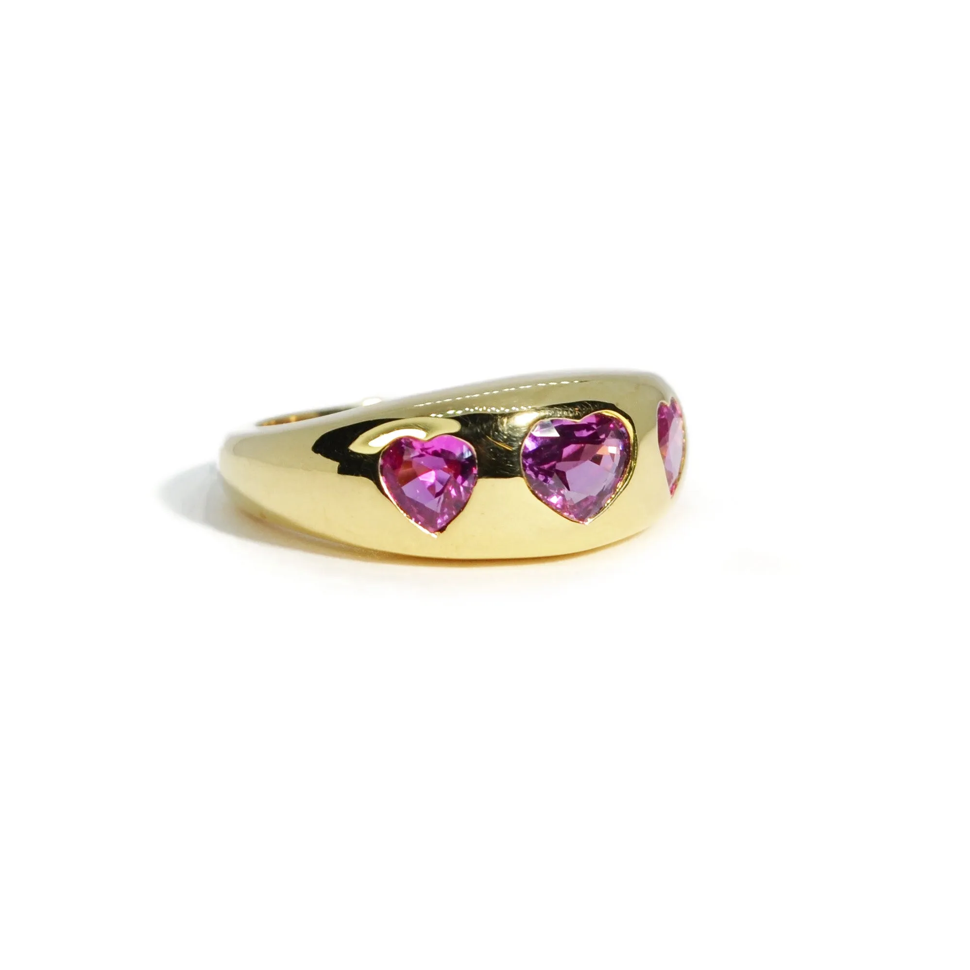 Lauren K - Gypsy Heart Band Ring with Pink Sapphires, 18k Yellow Gold