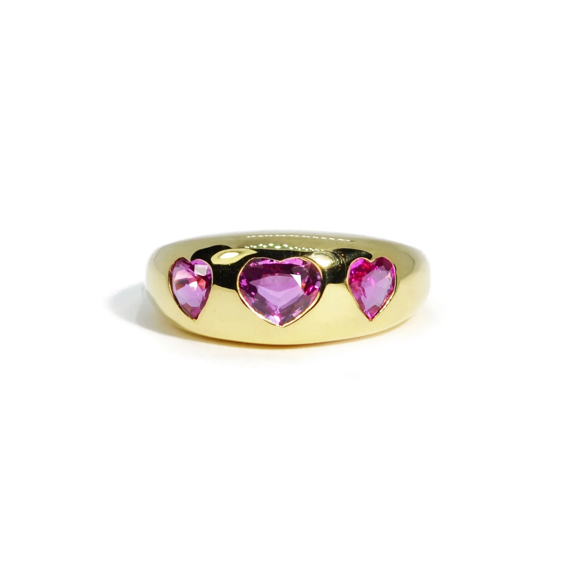 Lauren K - Gypsy Heart Band Ring with Pink Sapphires, 18k Yellow Gold