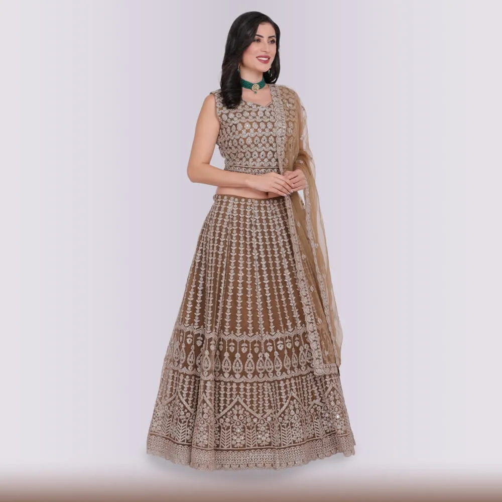 Lehenga Choli with Heavy Silver Embroidery - Yellow