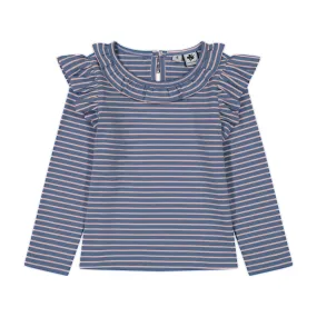 Luna Girls Ruffle Top Blue Pink Stripe