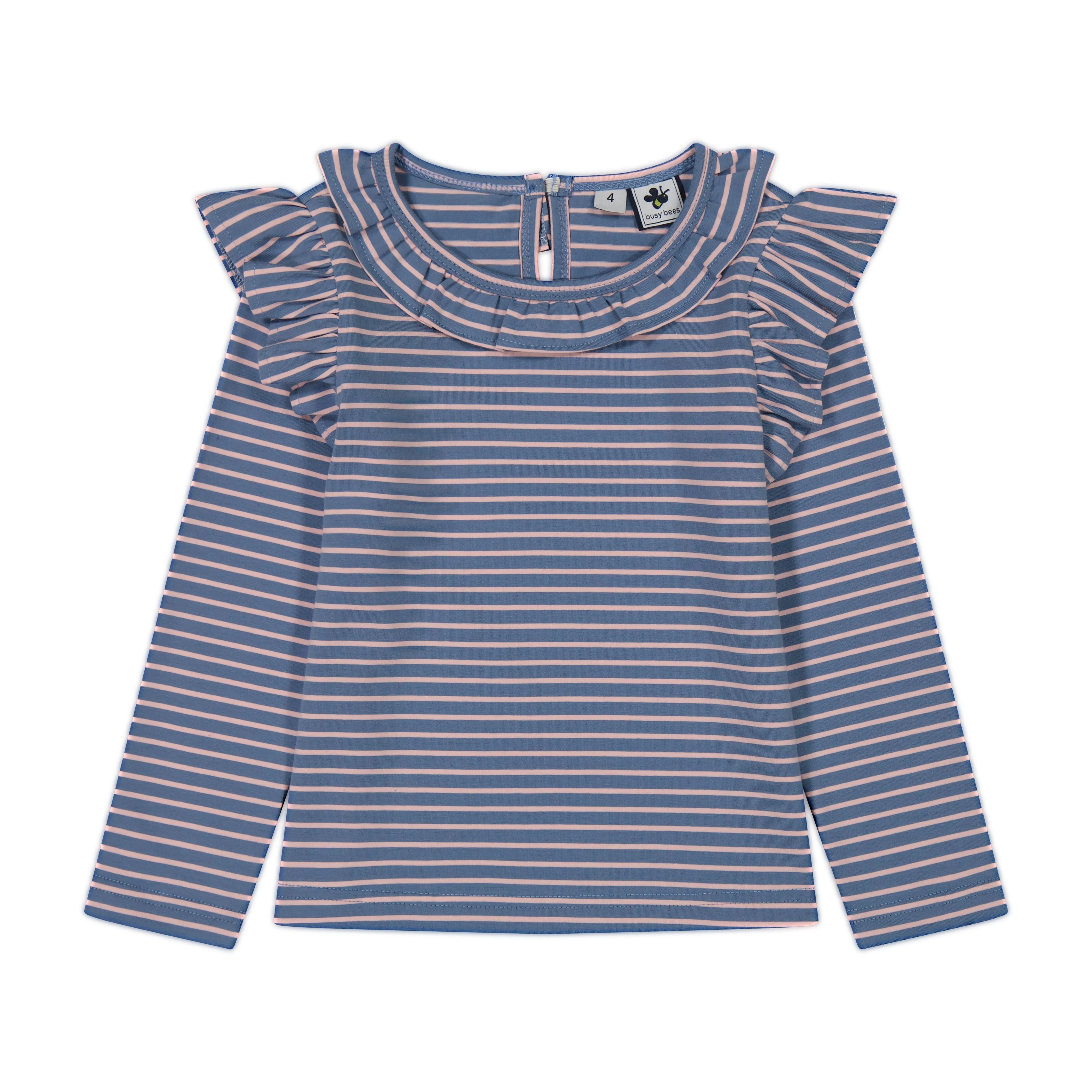 Luna Girls Ruffle Top Blue Pink Stripe