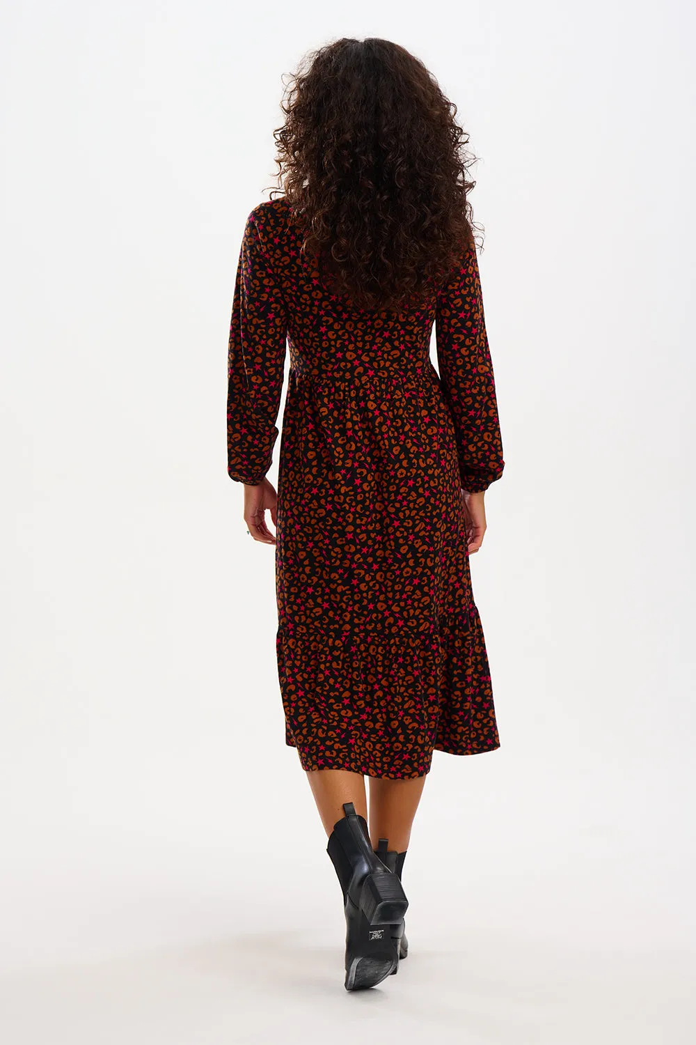 Marion Jersey Midi Smock Dress - Black, Star & Lightning Animal