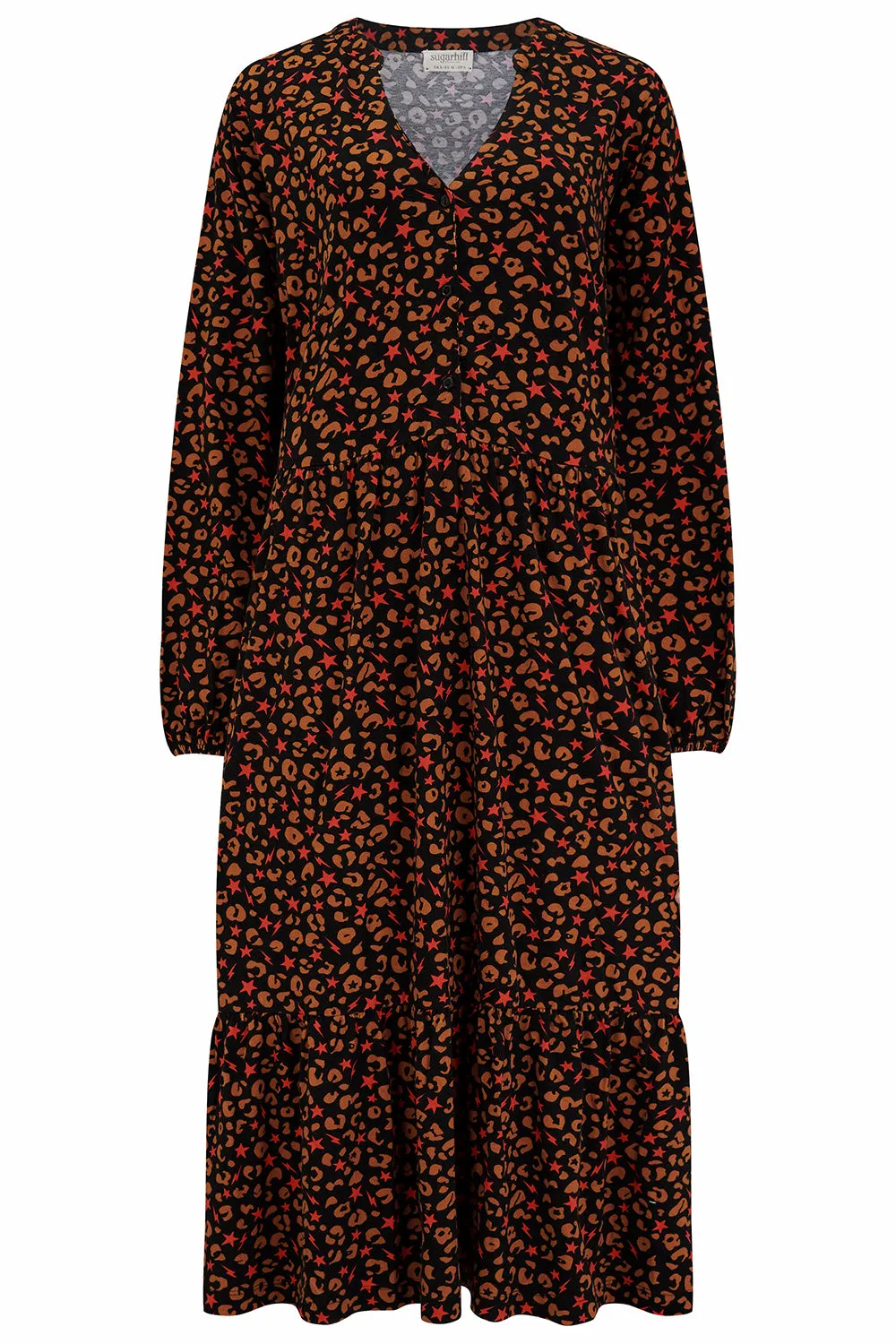 Marion Jersey Midi Smock Dress - Black, Star & Lightning Animal