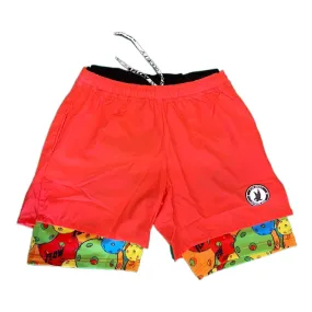 Mens 2-1 Compression Red/Motley Pickleball 7" Shorts