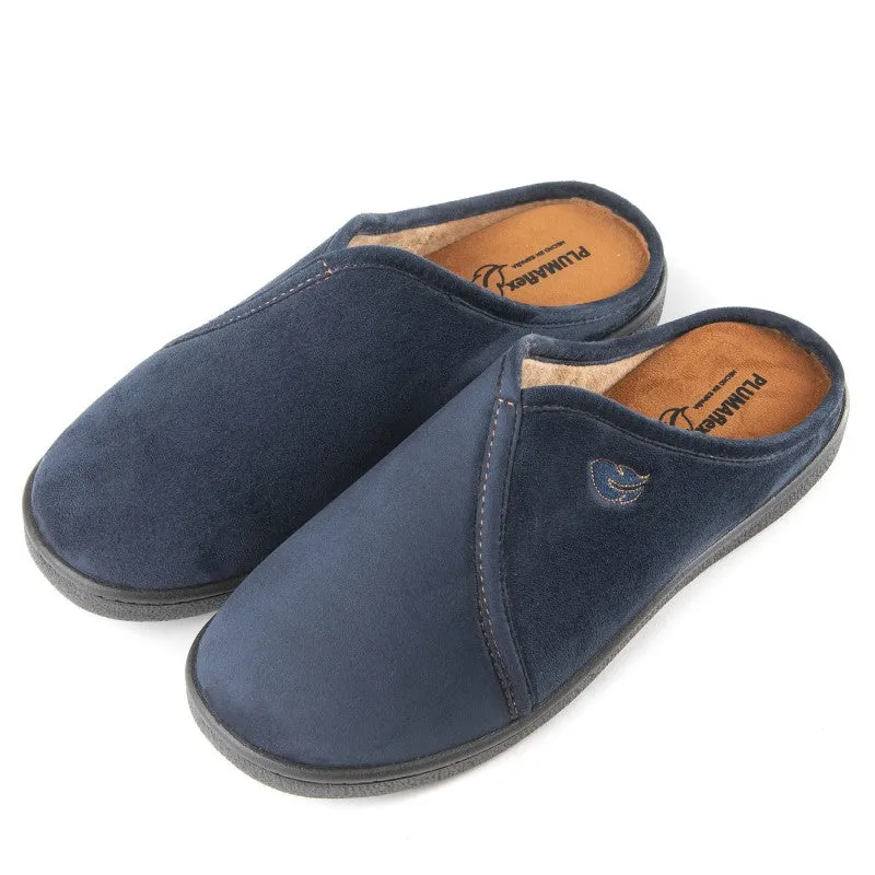 Mens Bedroom Slippers Navy Micro Fibre Mule Plumaflex Memory Foam 12292