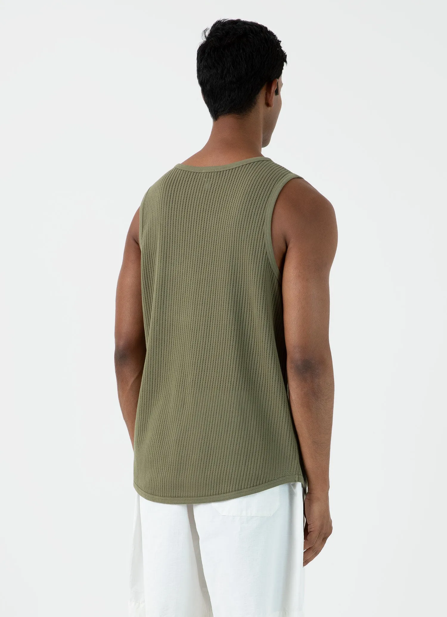 Men's Sunspel x Nigel Cabourn Mesh Vest in Army Green