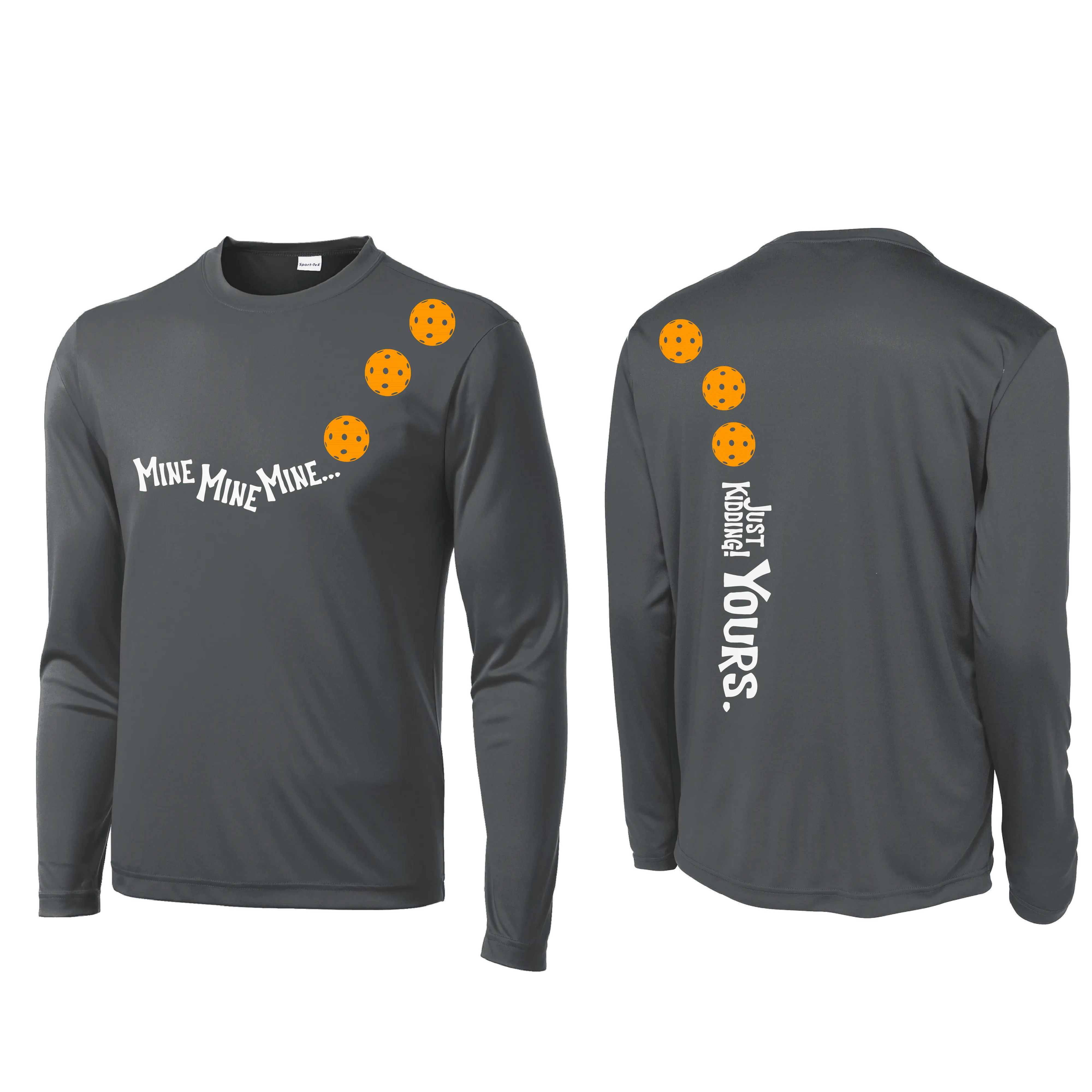 Mine JK Yours (Pickleball Colors Orange Yellow or Red) | Men's Long Sleeve Athletic Shirt | 100% Polyester