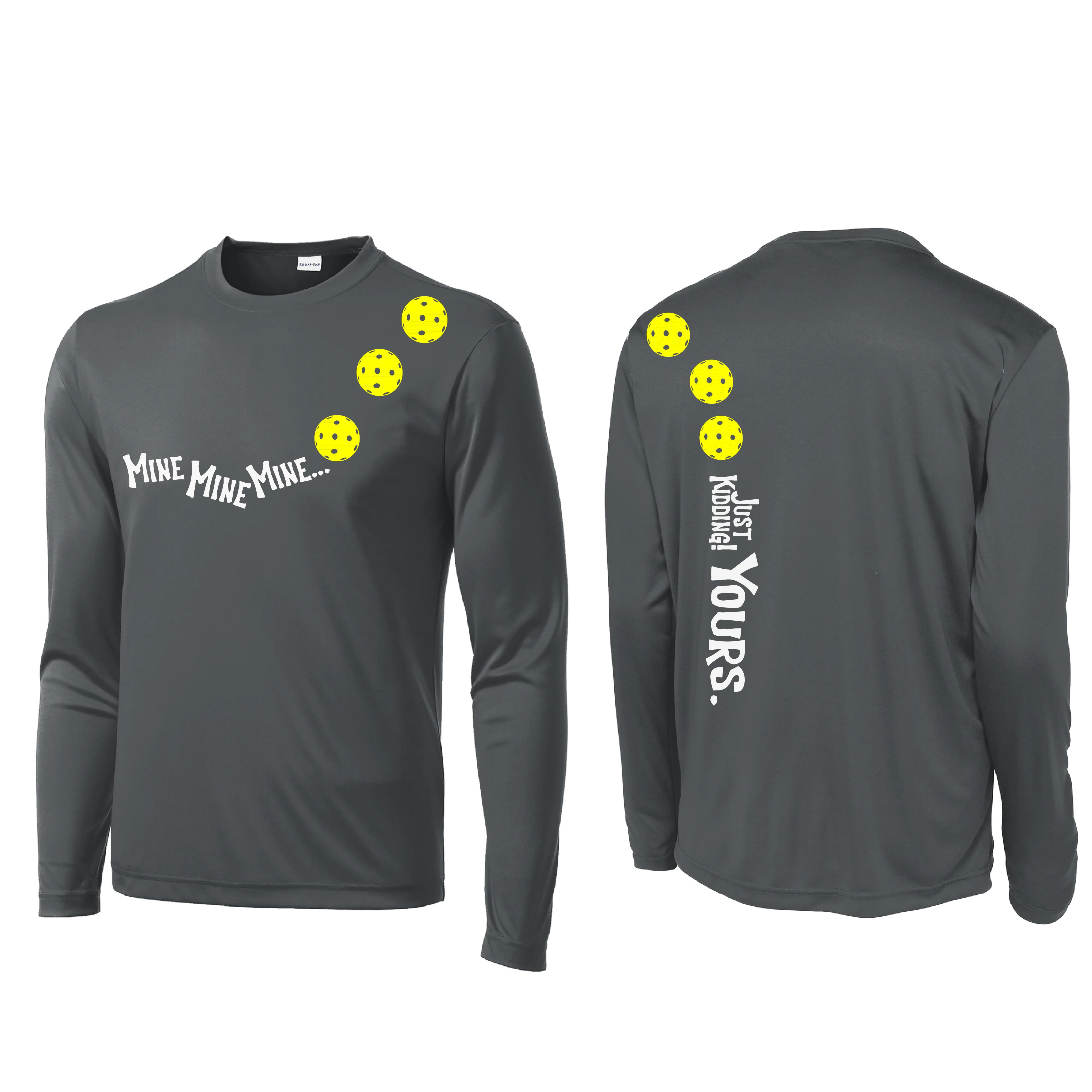 Mine JK Yours (Pickleball Colors Orange Yellow or Red) | Men's Long Sleeve Athletic Shirt | 100% Polyester