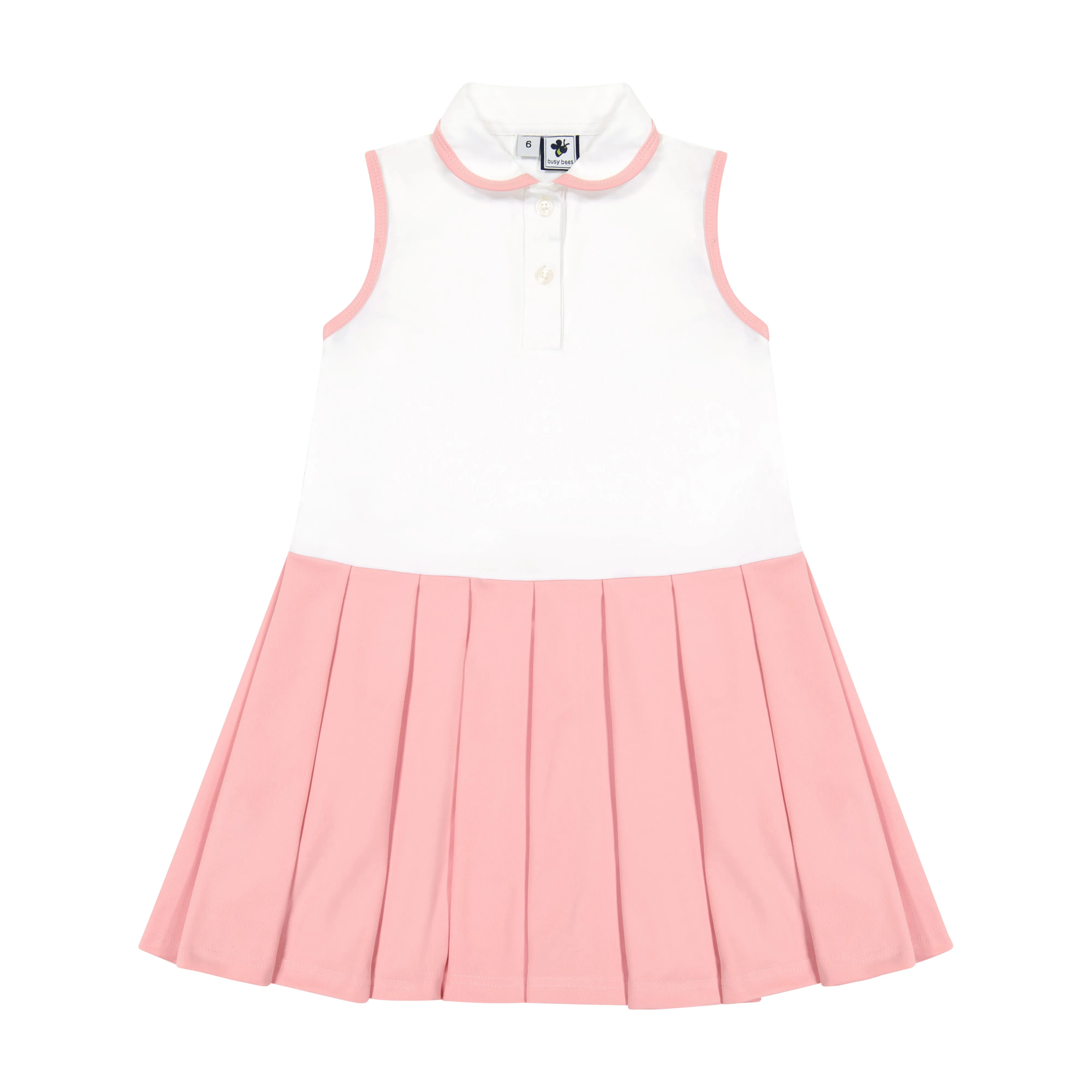 Monica Sleeveless Box Pleat Polo Sport Dress Pink White Dri-Fit