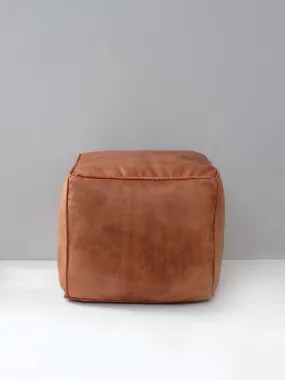 Moroccan Leather Plain Square Pouffe, Light Tan