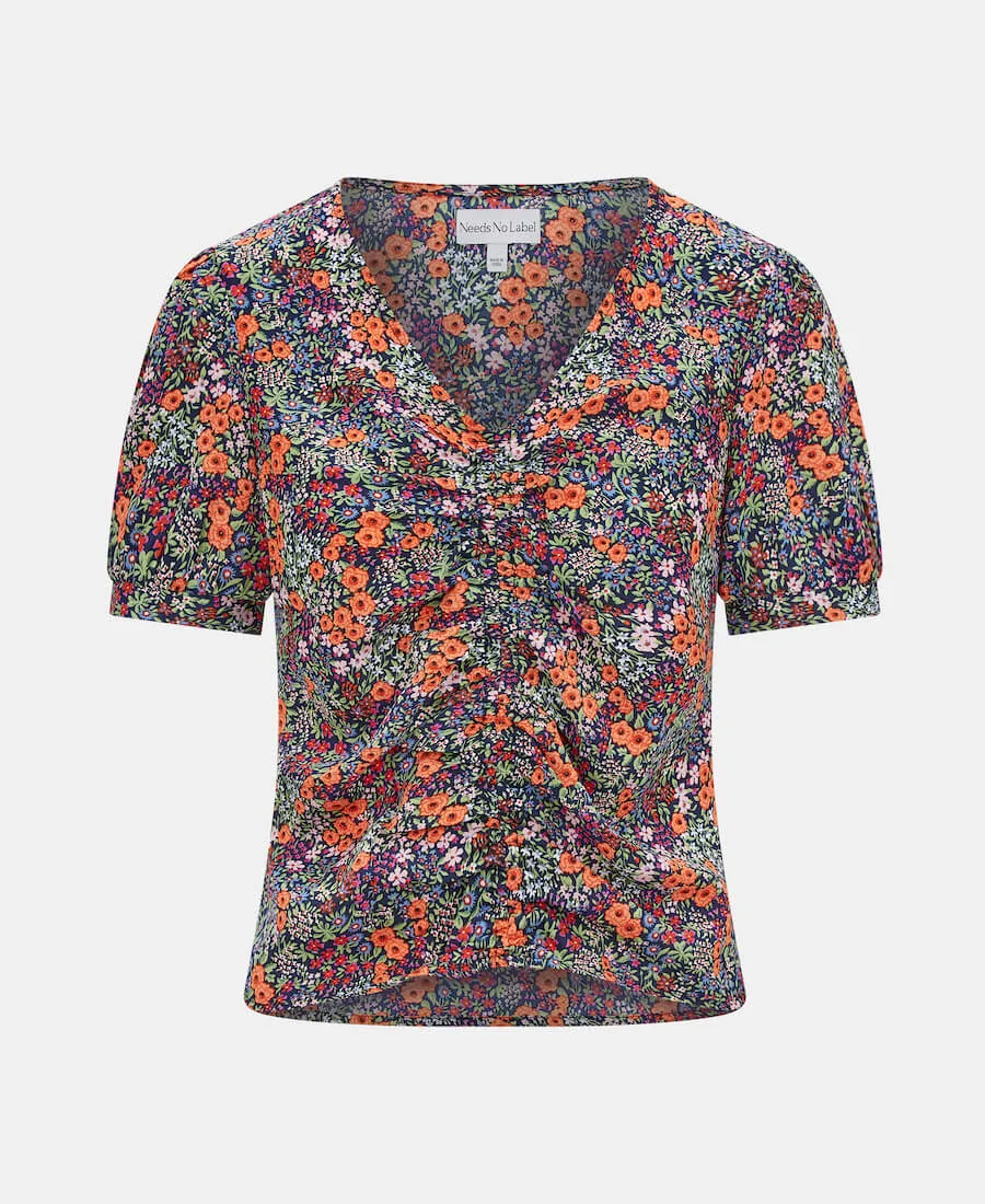 Multicoloured Floral Ruched Top