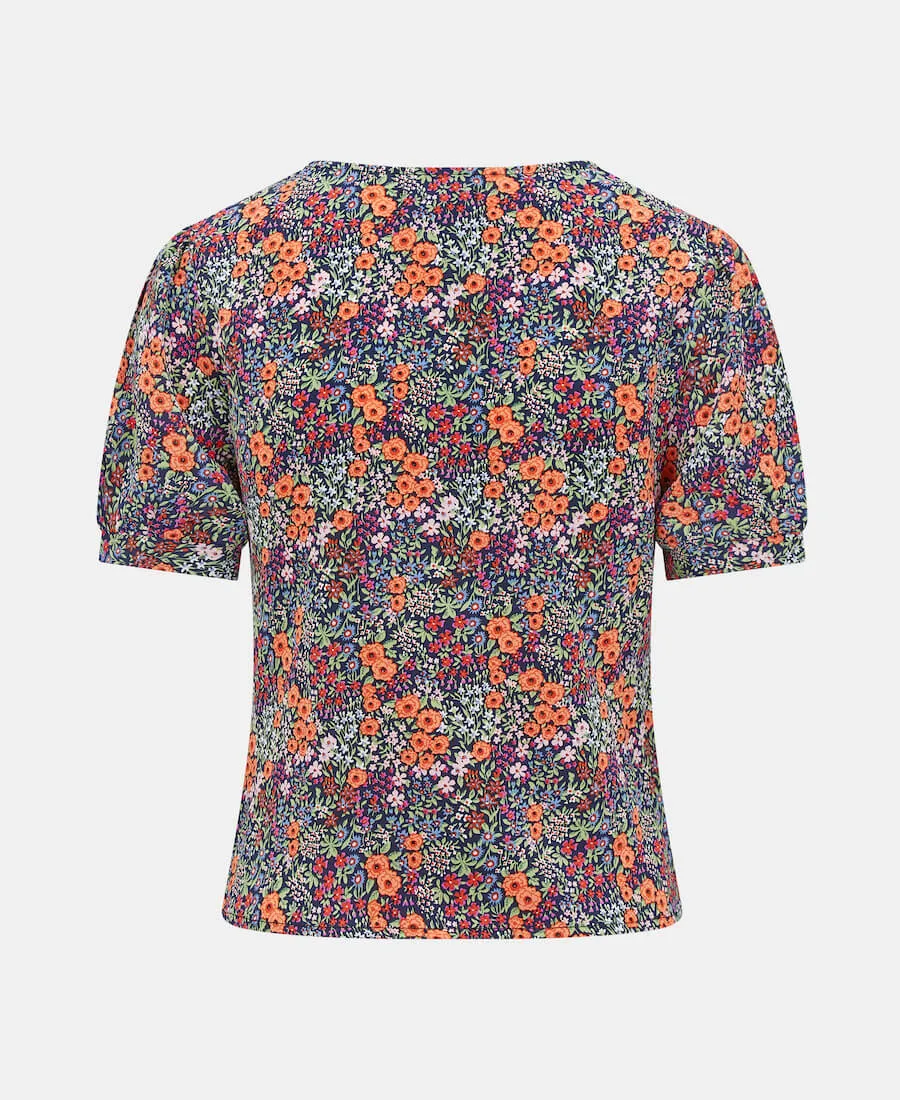 Multicoloured Floral Ruched Top