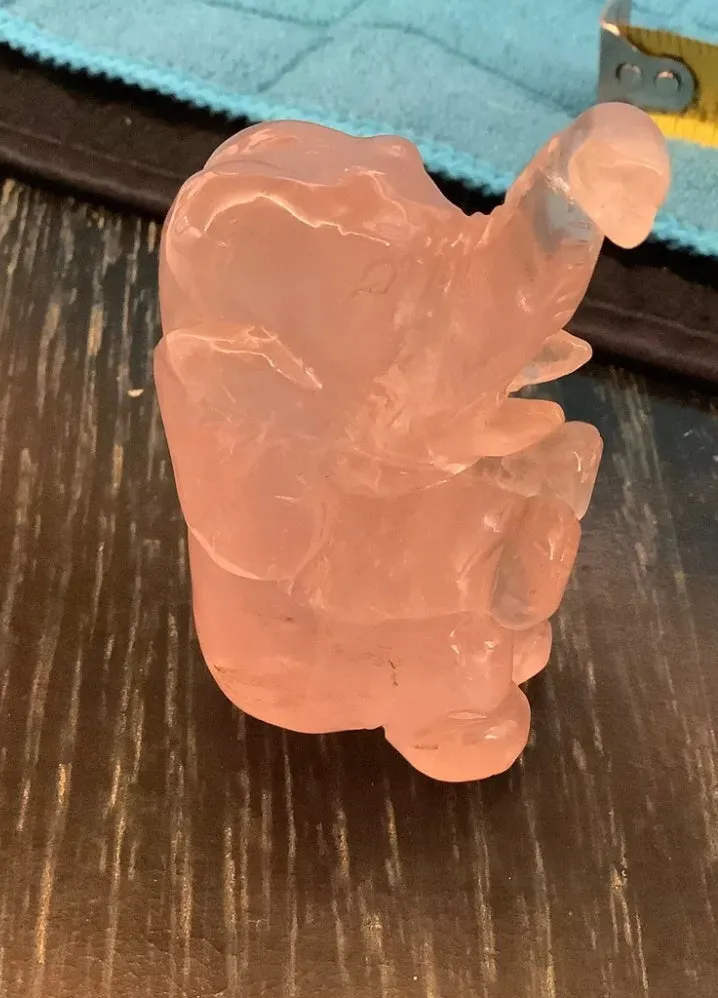 Natural Rose Quartz gemstone carved Elephant crystal figurine