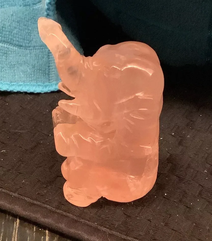 Natural Rose Quartz gemstone carved Elephant crystal figurine