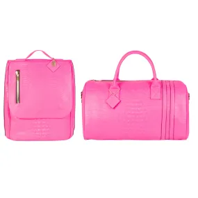 Neon Pink Apollo 2 Faux Crocodile Skin Travel Set