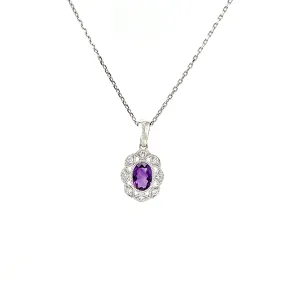 Oval Amethyst Pendant with Diamond Halo in 14K White Gold