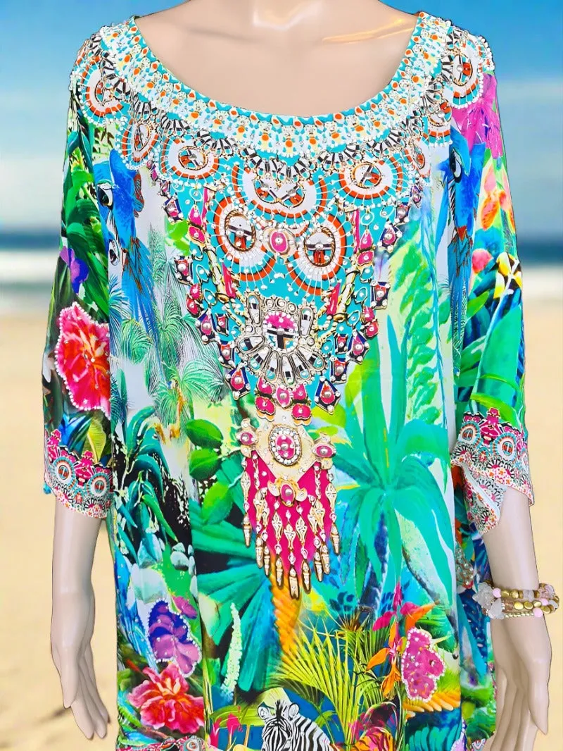 Paradise Resort Batwing Silk Embellished Hi-low Kaftan/Top by Fashion Spectrum