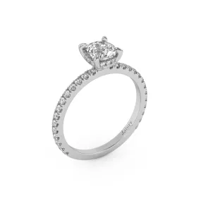 Partial Pave Hidden Halo Cushion Cut Engagement Ring