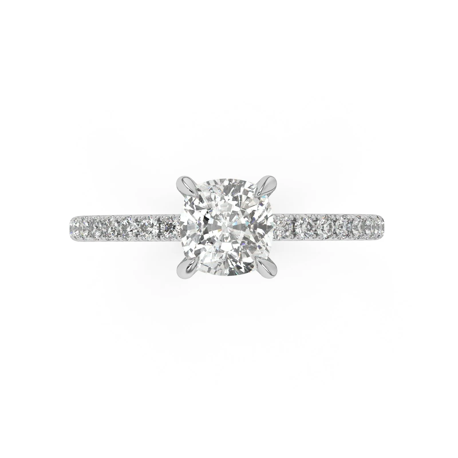 Partial Pave Hidden Halo Cushion Cut Engagement Ring