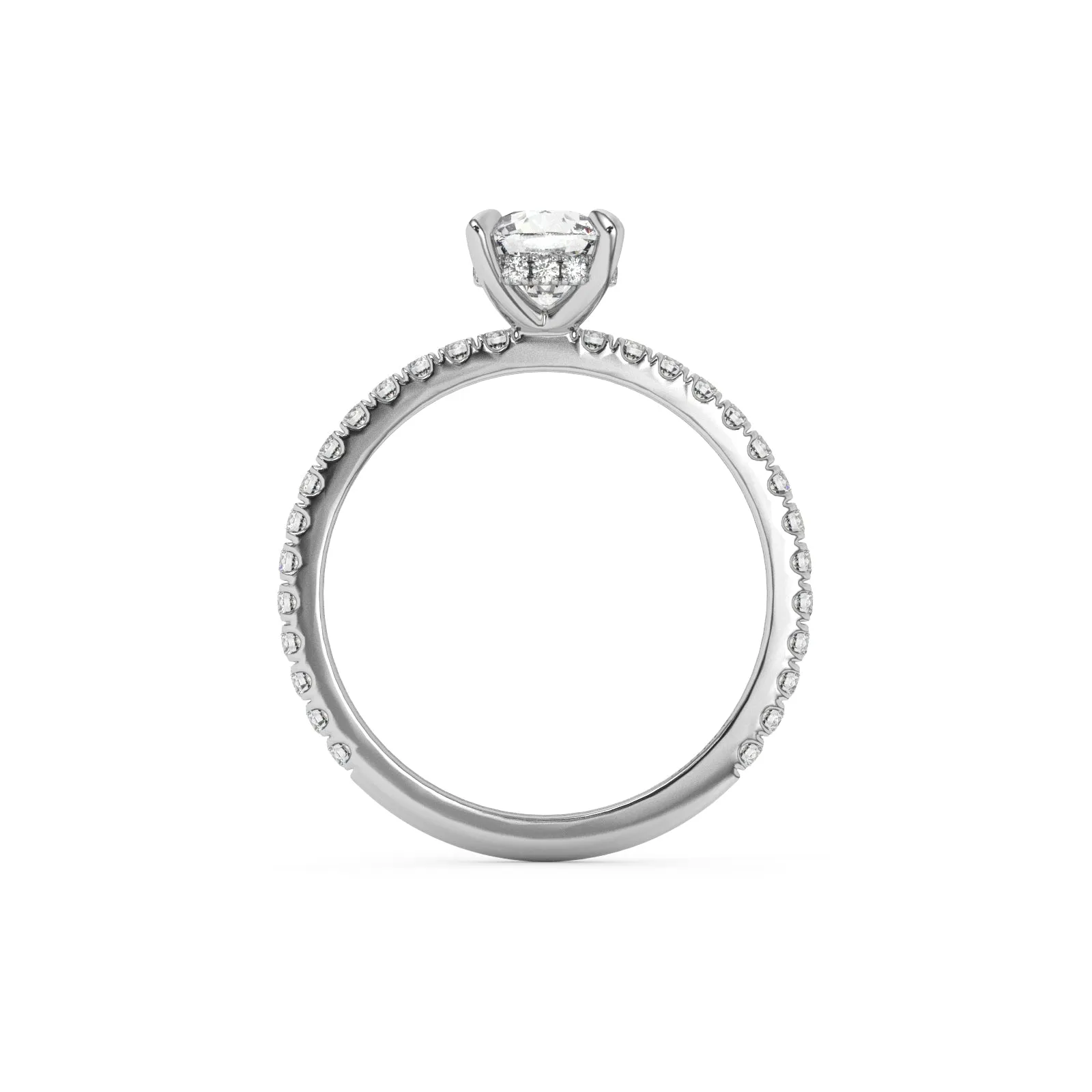 Partial Pave Hidden Halo Cushion Cut Engagement Ring