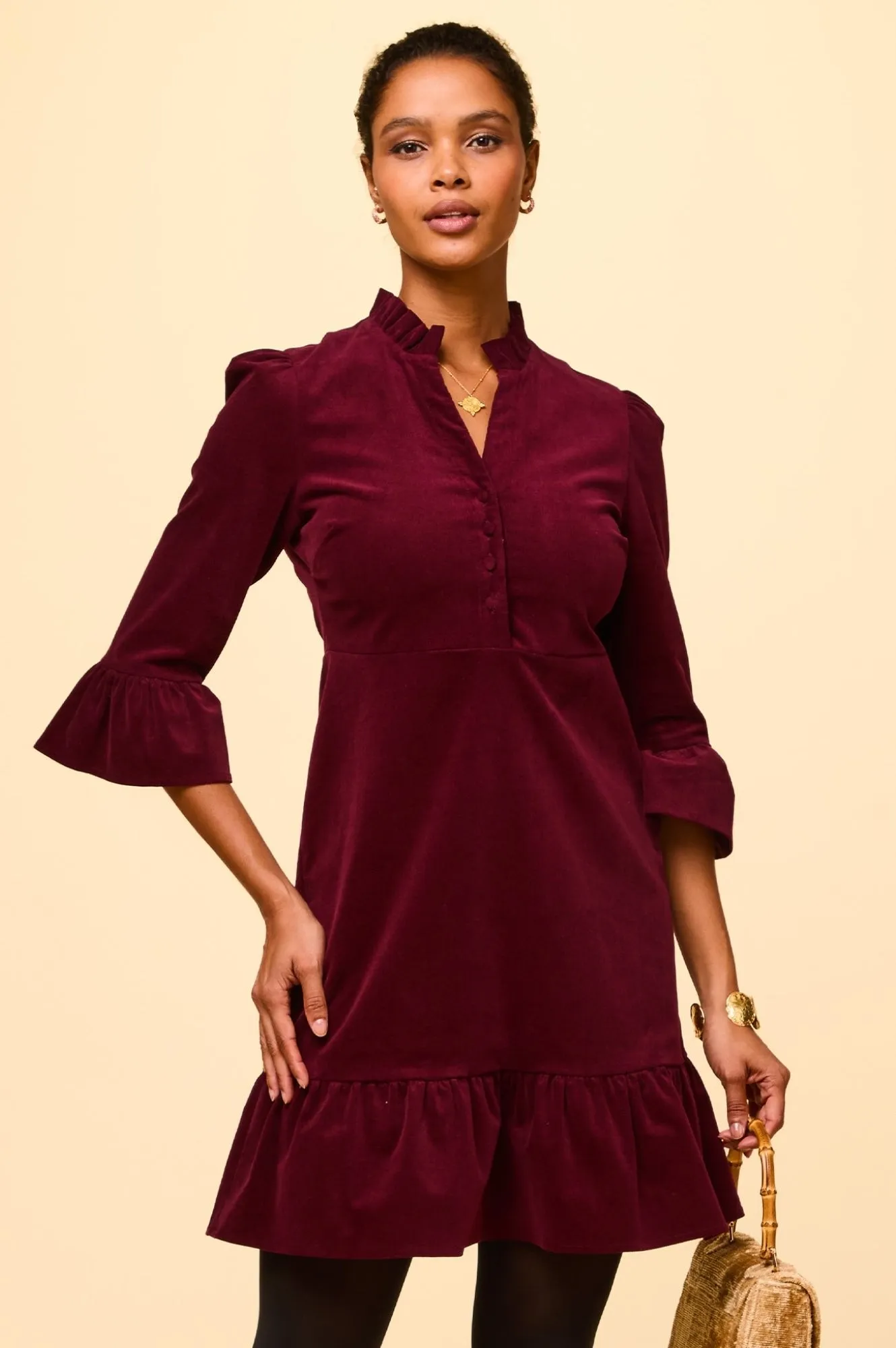 Percy Short Stretch Corduroy Dress | Wine