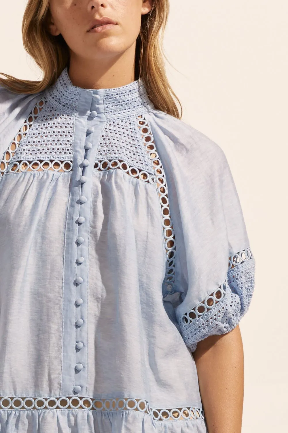 Pivot Sky Blue Embroided Detail SS Dress