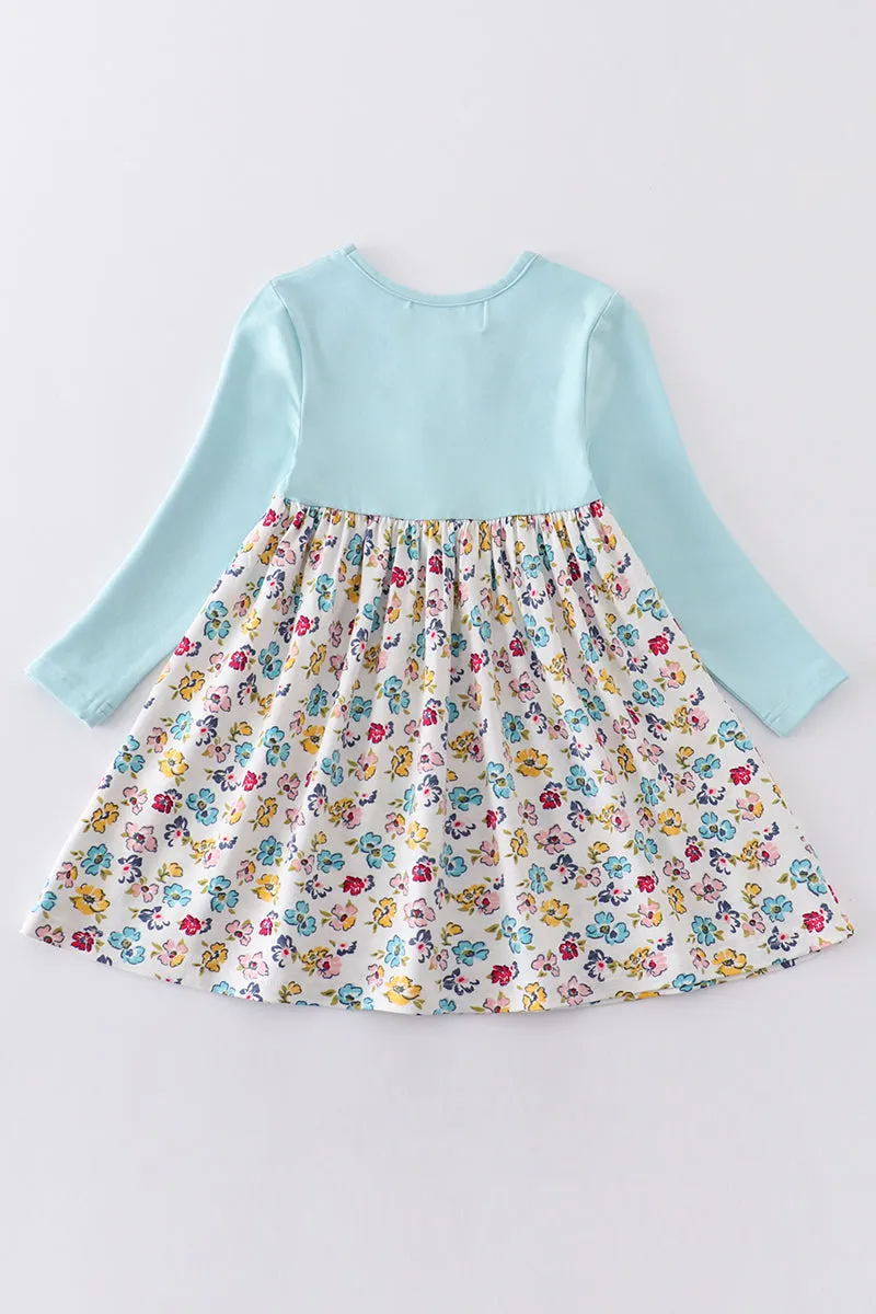 Platinum mint floral print girl dress