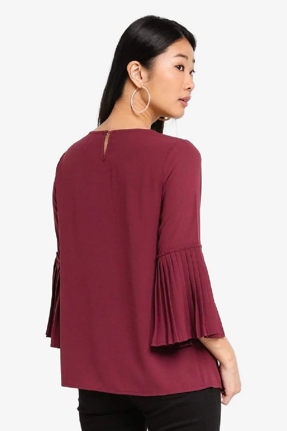 Pleated Long Sleeves Breena Nursing Top Maroon