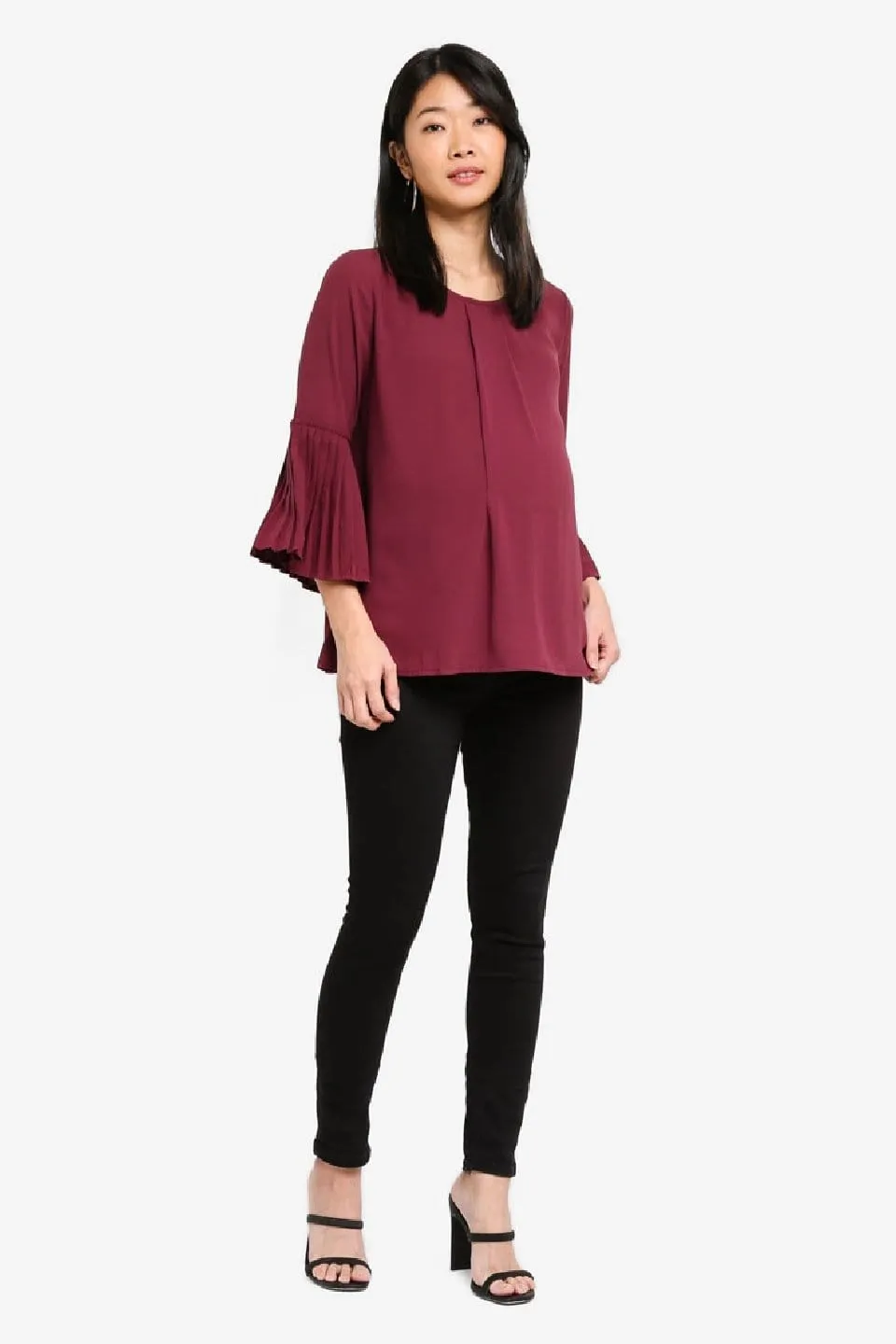 Pleated Long Sleeves Breena Nursing Top Maroon