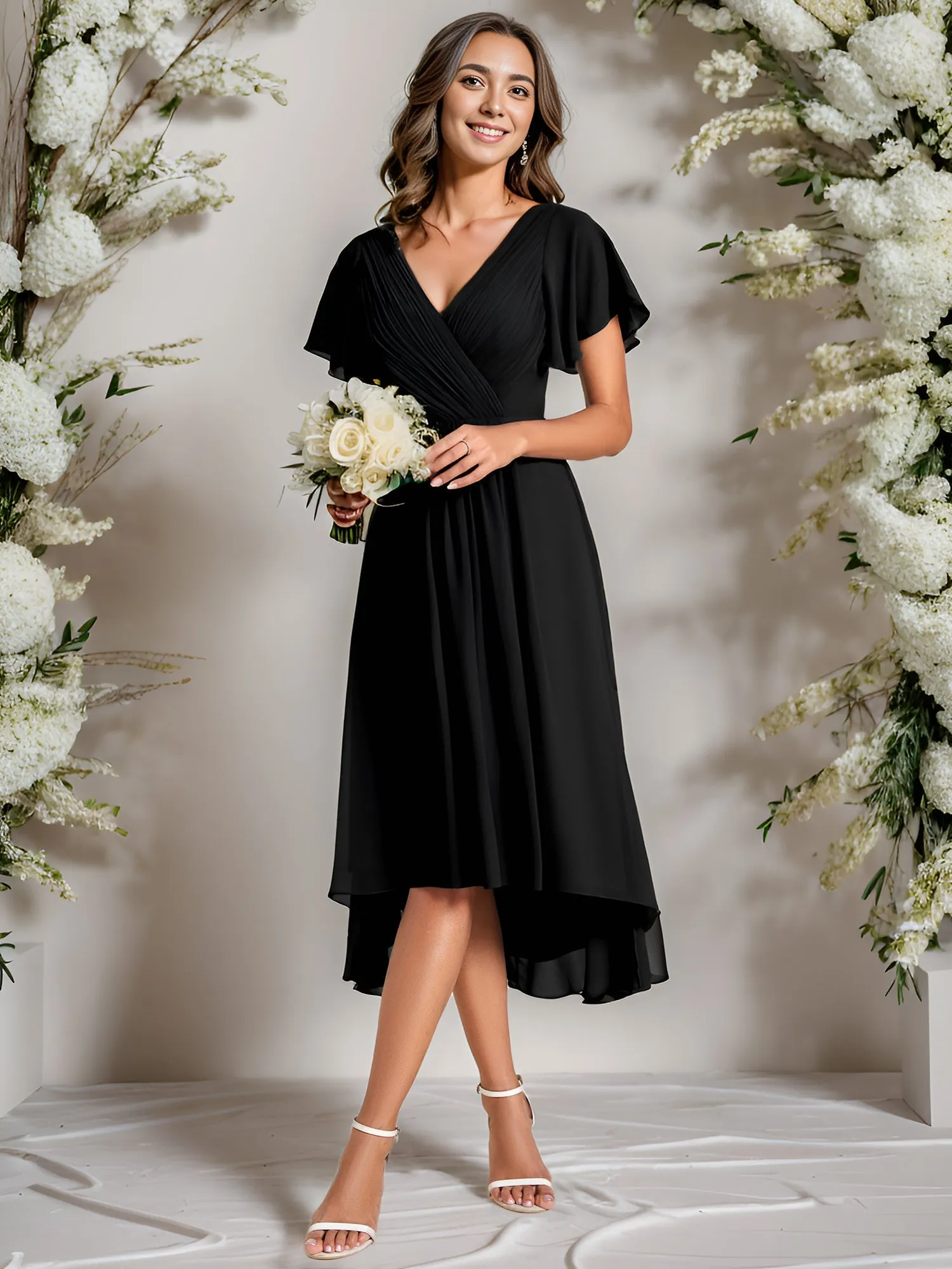 Pleated Ruffles Chiffon Wholesale Wedding Guest Dresses