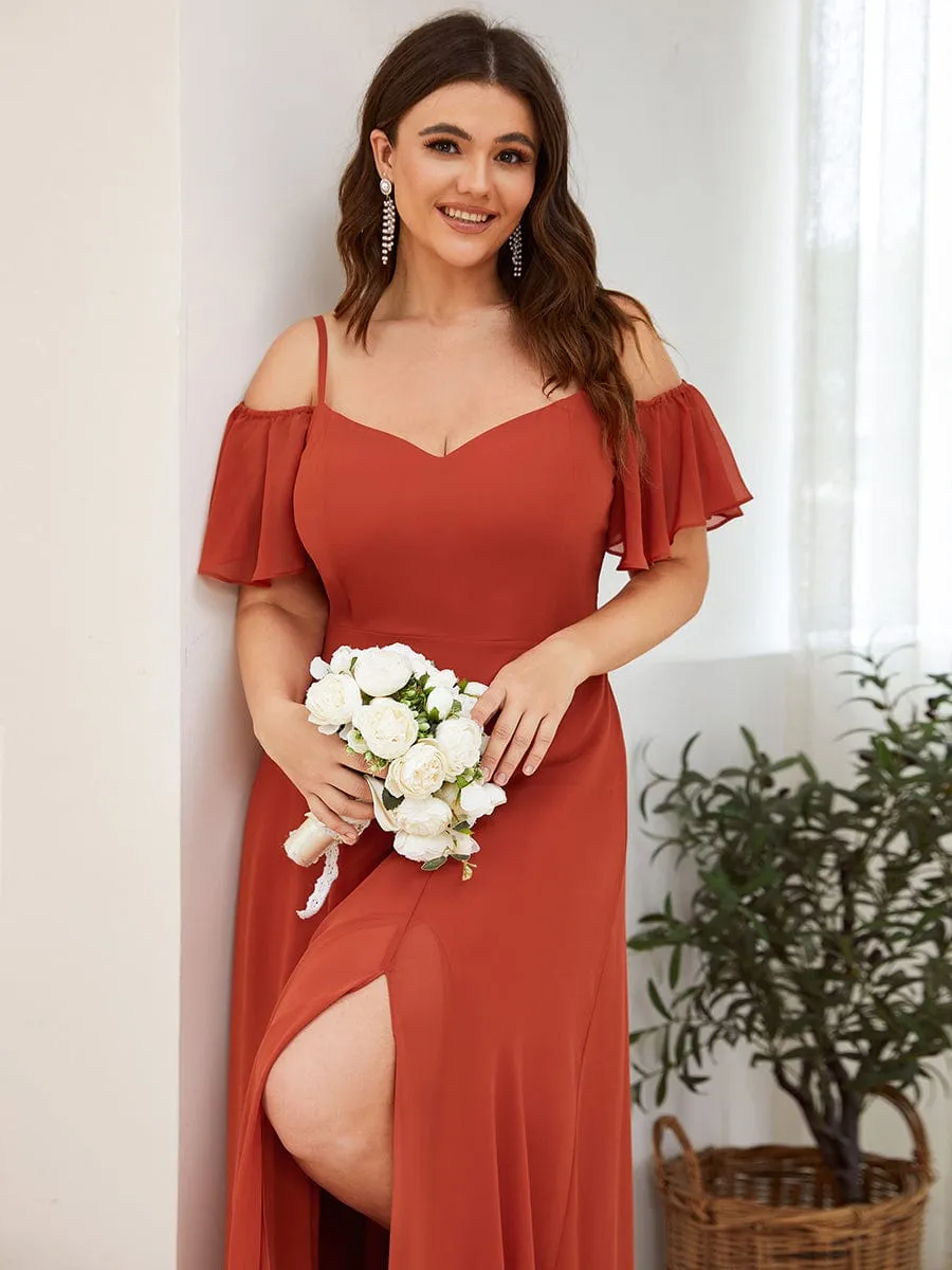 Plus Size Cold Shoulder Formal Bridesmaid Dress with Side Slit