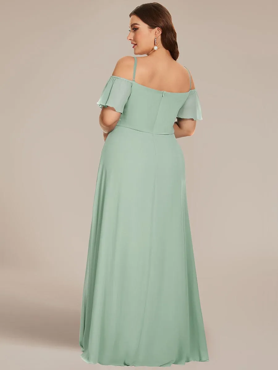 Plus Size Cold Shoulder Formal Bridesmaid Dress with Side Slit