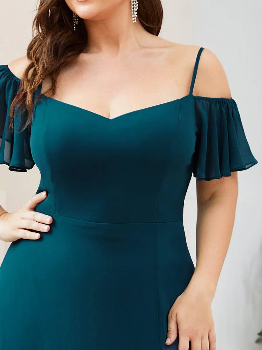 Plus Size Cold Shoulder Formal Bridesmaid Dress with Side Slit